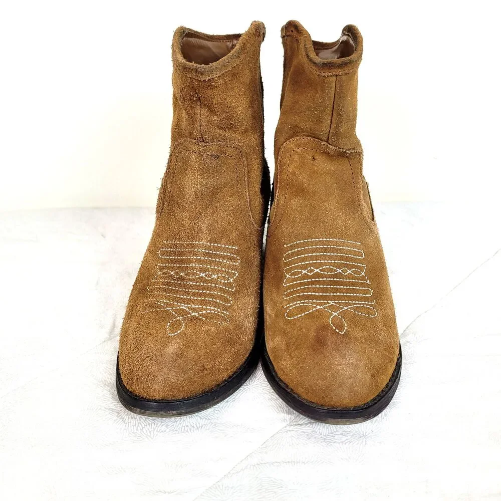 Skechers Aloft Tex Mex Booties Womens 8 Western Cowboy Block Heels Suede Brown